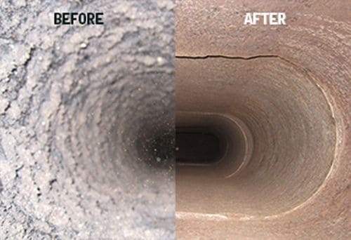 Air duct cleaning before and after results showing dirty vs clean ductwork in Austin TX